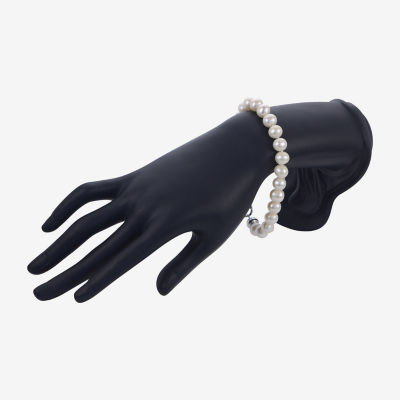 Womens White Cultured Freshwater Pearl Sterling Silver Strand Bracelet