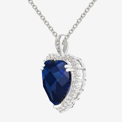 Lab-Created Blue & White Sapphire Heart Pendant Necklace