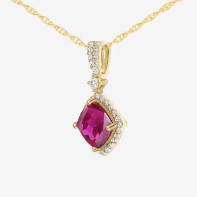 Womens Lab Created Red Ruby 14K Gold Over Silver Cushion Pendant Necklace