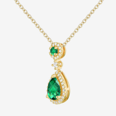 Womens Lab Created Green Emerald 14K Gold Over Silver Pear Pendant Necklace