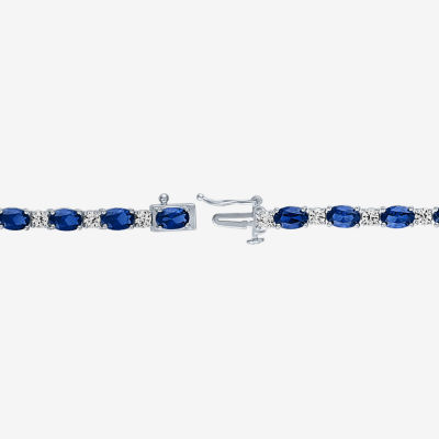 Lab Created Blue Sapphire Sterling Silver Oval 7.5 Inch Tennis Bracelet