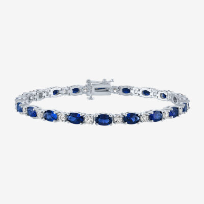 Lab Created Blue Sapphire Sterling Silver Oval 7.5 Inch Tennis Bracelet