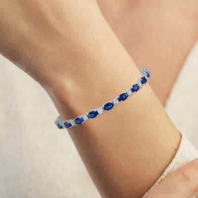 Lab Created Blue Sapphire Sterling Silver Oval 7.5 Inch Tennis Bracelet