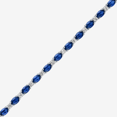 Lab Created Blue Sapphire Sterling Silver Oval 7.5 Inch Tennis Bracelet