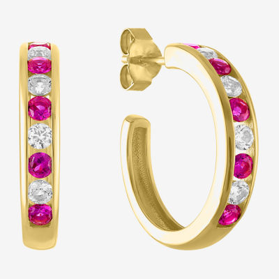 Lab Created Red Ruby 14K Gold Over Silver 20mm Hoop Earrings