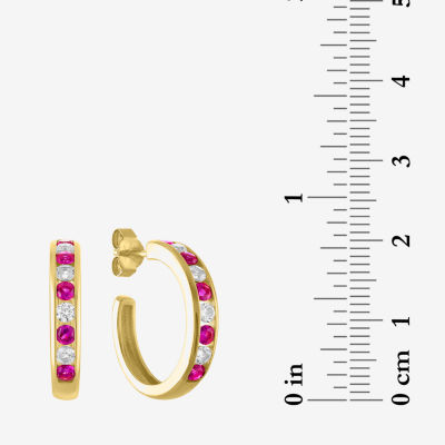 Lab Created Red Ruby 14K Gold Over Silver 20mm Hoop Earrings