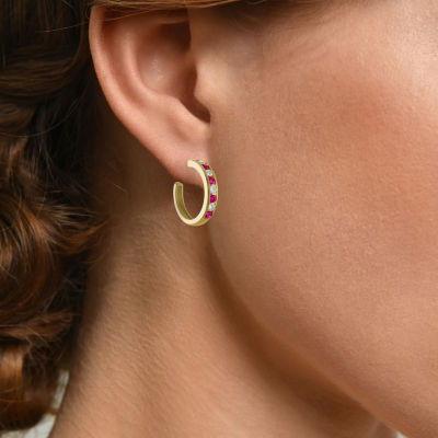 Lab Created Red Ruby 14K Gold Over Silver 20mm Hoop Earrings