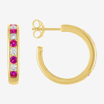 Lab Created Red Ruby 14K Gold Over Silver 20mm Hoop Earrings