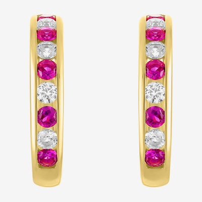 Lab Created Gemstone 14K Gold Over Silver 20mm Hoop Earrings