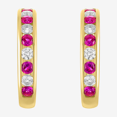 Lab Created Red Ruby 14K Gold Over Silver 20mm Hoop Earrings