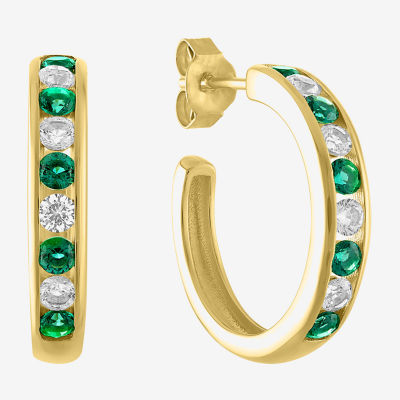 Lab Created Green Emerald 14K Gold Over Silver 20mm Hoop Earrings