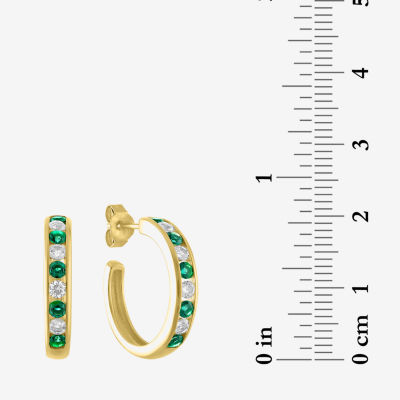 Lab Created Green Emerald 14K Gold Over Silver 20mm Hoop Earrings