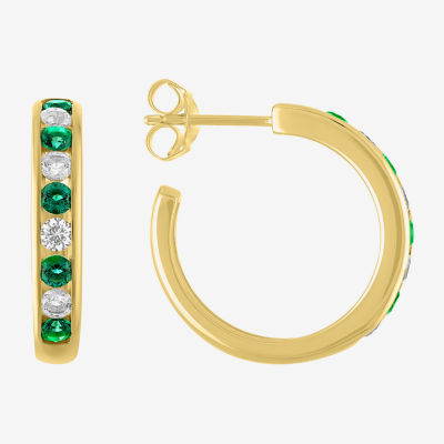 Lab Created Green Emerald 14K Gold Over Silver 20mm Hoop Earrings