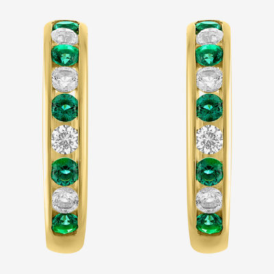 Lab Created Green Emerald 14K Gold Over Silver 20mm Hoop Earrings