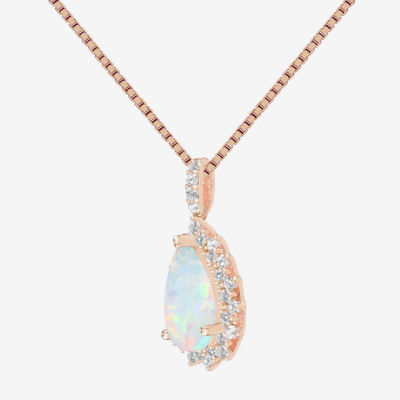 Womens Lab Created White Opal 14K Rose Gold Over Silver Pendant Necklace