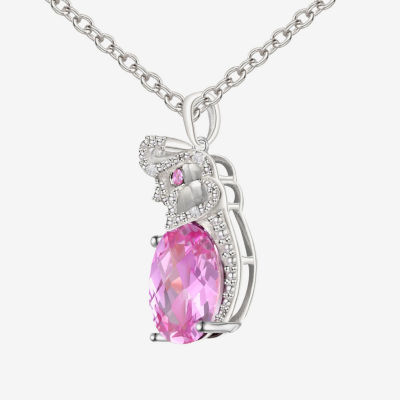 Lab-Created Pink Sapphire, Ruby & White Sapphire Elephant Pendant Necklace