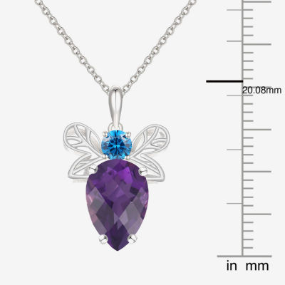 Lab-Created Amethyst and Simulated Blue Topaz Beetle Sterling Silver Pendant Necklace