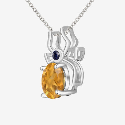 Lab-Created Citrine and Genuine Onyx Spider Sterling Silver Pendant Necklace
