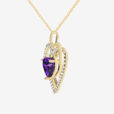 Womens Genuine Purple Amethyst 14K Gold Over Silver Heart Pendant Necklace