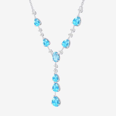 Womens Genuine Blue Topaz Sterling Silver Y Necklace