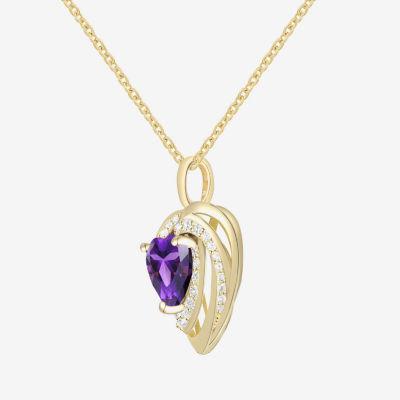 Womens Genuine Purple Amethyst 14K Gold Over Silver Heart Pendant Necklace