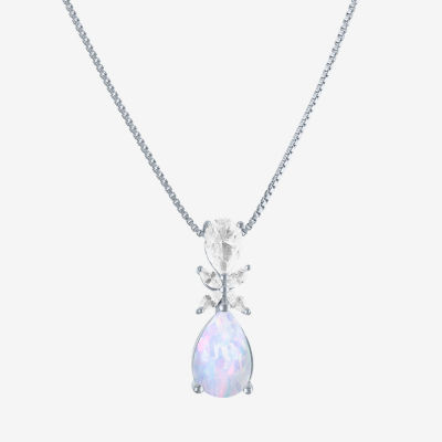 Womens Lab Created White Opal Sterling Silver Pendant Necklace