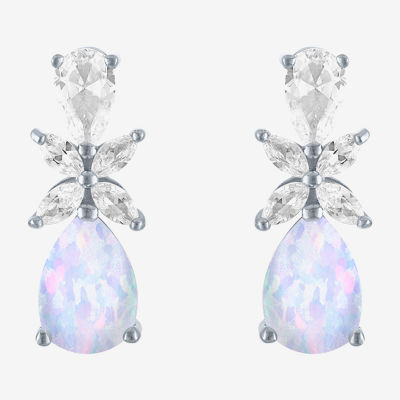 Lab Created White Opal Sterling Silver Drop Earrings