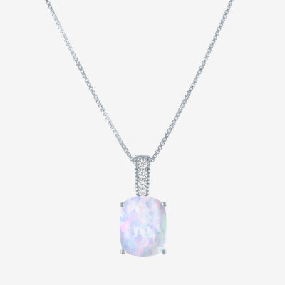 Womens Lab Created White Opal Sterling Silver Pendant Necklace