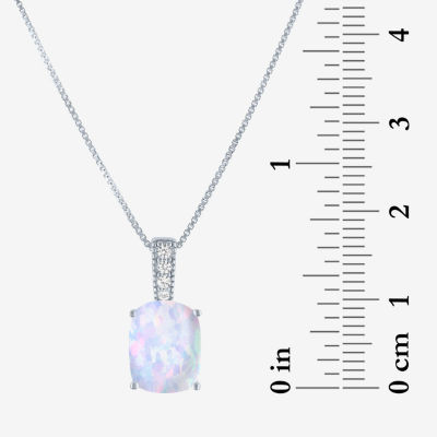 Womens Lab Created White Opal Sterling Silver Pendant Necklace