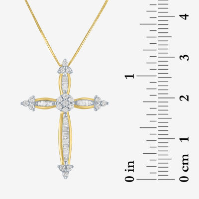 Diamond Blossom Womens 1/3 CT. T.W. Natural White Diamond 10K Gold Cross Pendant Necklace