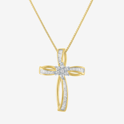 Womens 1/3 CT. T.W. Natural White Diamond 10K Gold Cross Pendant Necklace