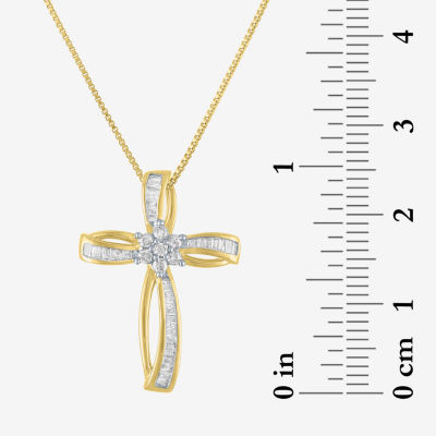 Womens 1/3 CT. T.W. Mined White Diamond 10K Gold Cross Pendant Necklace