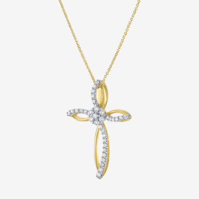 G-H / Si2-I1) Womens 1/ CT. T.W. Lab Grown White Diamond 10K Gold Cross Pendant Necklace