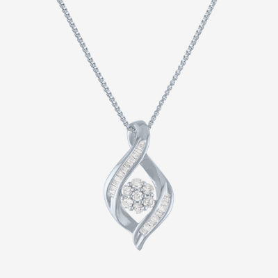 Diamond Blossom 1/5 CT.T.W. Natural Diamond Cluster Sterling SIlver Swirl Pendant Necklace