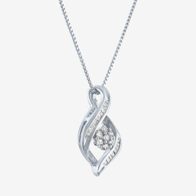 Diamond Blossom 1/5 CT.T.W. Natural Diamond Cluster Sterling SIlver Swirl Pendant Necklace