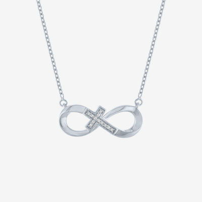 Diamond Accent Sideways Womens Diamond Accent Natural White Diamond Sterling Silver Cross Infinity 18 Inch Pendant Necklace