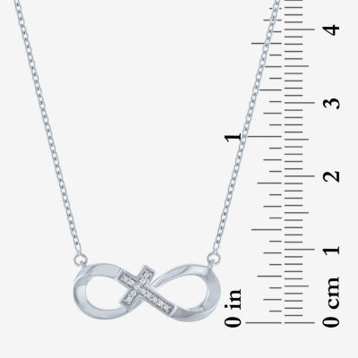 Diamond Accent Sideways Womens Diamond Accent Natural White Diamond Sterling Silver Cross Infinity 18 Inch Pendant Necklace
