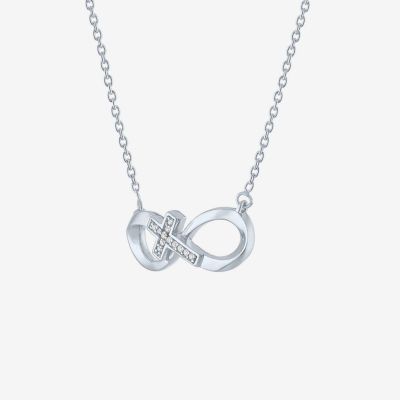 Diamond Accent Sideways Womens Diamond Accent Natural White Diamond Sterling Silver Cross Infinity 18 Inch Pendant Necklace