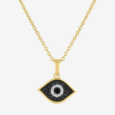 Diamond Accent Womens Diamond Accent Natural Black Diamond 14K Gold Over Silver Evil Eye Pendant Necklace