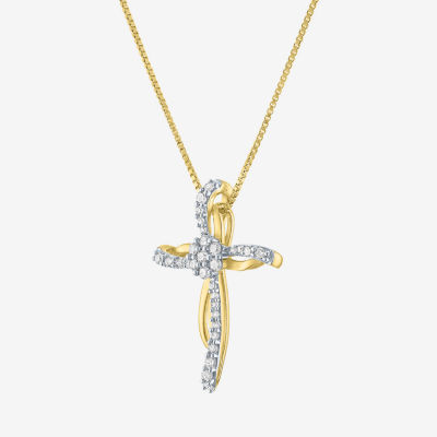 Diamond Blossom Womens 1/4 CT. T.W. Natural White Diamond 14K Gold Over Silver Sterling Silver Cross Pendant Necklace