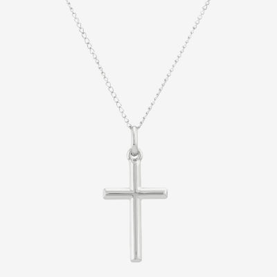 Womens 14K White Gold Cross Pendant Necklace