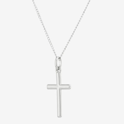 Womens 14K White Gold Cross Pendant Necklace