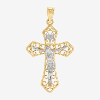 Womens 14K Two Tone Gold Cross Pendant