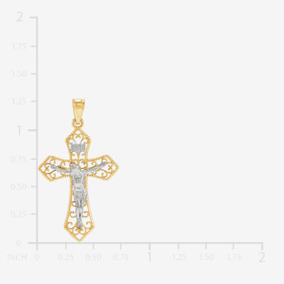 Womens 14K Two Tone Gold Cross Pendant