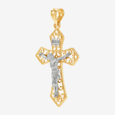 Womens 14K Two Tone Gold Cross Pendant