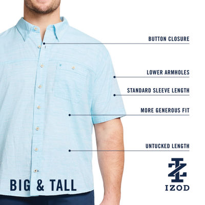 IZOD Saltwater Big and Tall Mens Classic Fit Short Sleeve Button-Down Shirt  - JCPenney