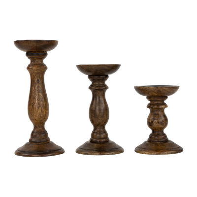 Northlight Dark Wooden Pillar 3-pc. Candle Holder