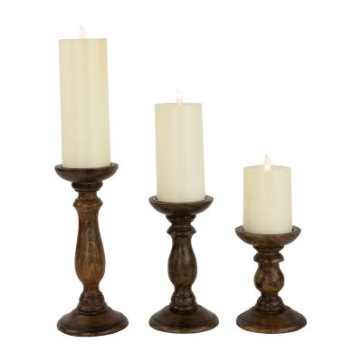 Northlight Dark Wooden Pillar 3-pc. Candle Holder