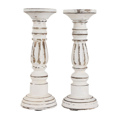 Northlight Antique White Pillar 2-pc. Candle Holder