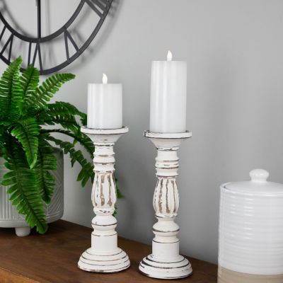 Northlight Antique White Pillar 2-pc. Candle Holder